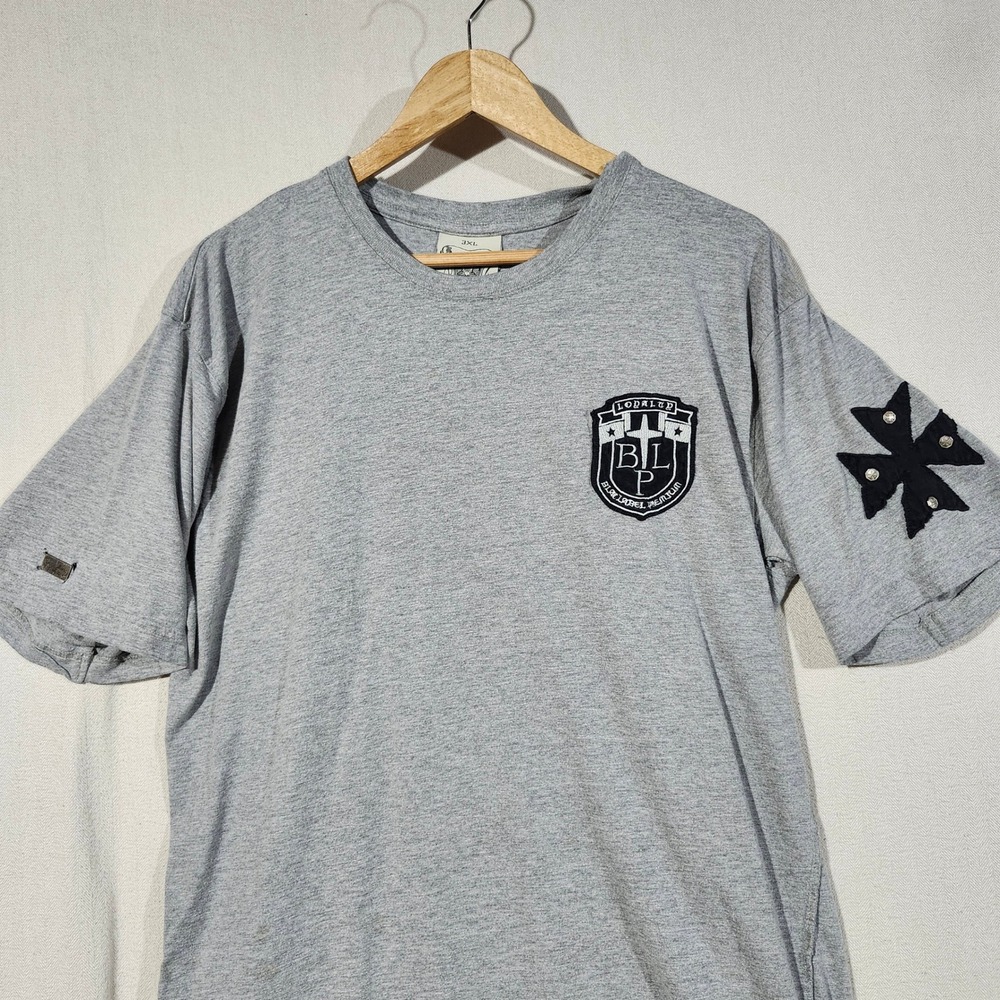 Blac Label Premium Mens 3XL Gray Short Sleeve Gothic Cross Studded Graphic Tee